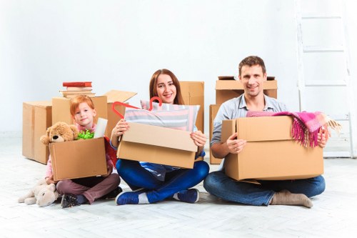 Household boxes and furniture prepared for transport in Ealing