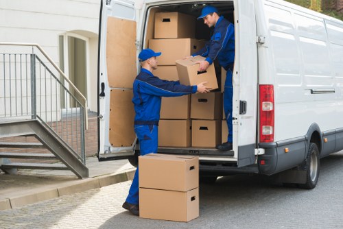 Household boxes and furniture prepared for transport