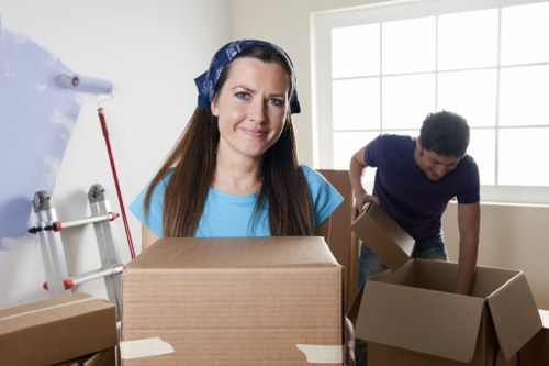 Packed boxes ready for a removals van move in Ealing