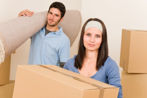 Packed boxes and furniture ready for transport during a home move